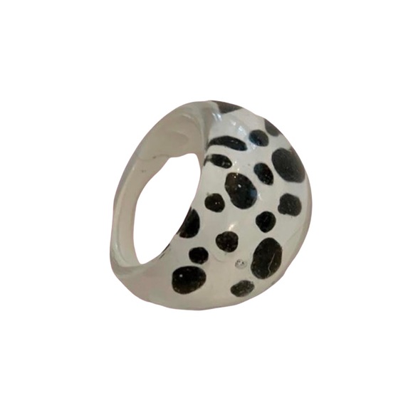 Black & White Cow Pattern Ring - Picture 1 of 7